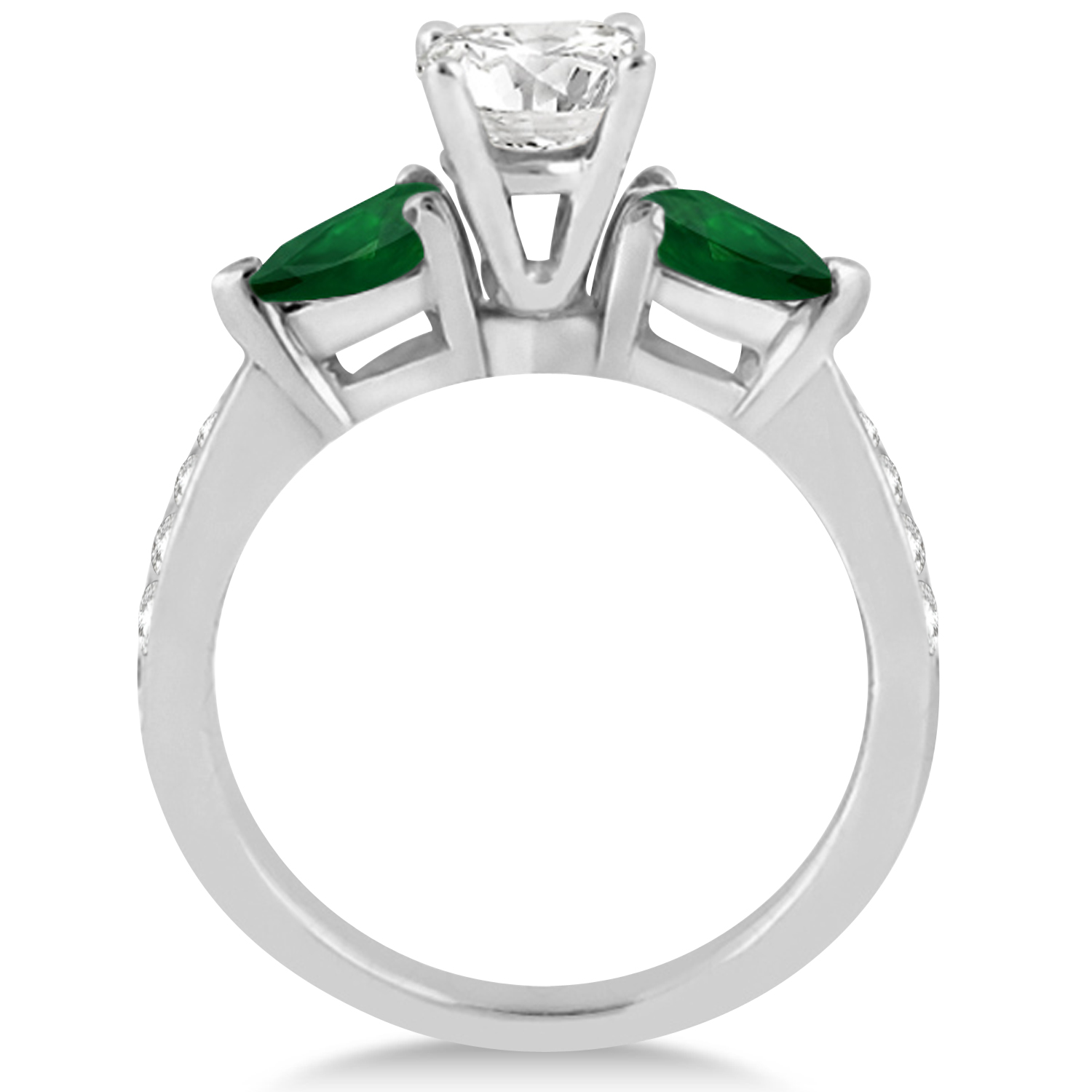 Cushion Diamond & Pear Green Emerald Engagement Ring in Platinum (1.29ct)