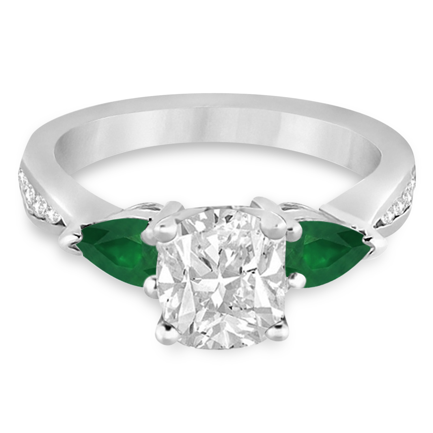 Cushion Diamond & Pear Green Emerald Engagement Ring in Platinum (1.29ct)