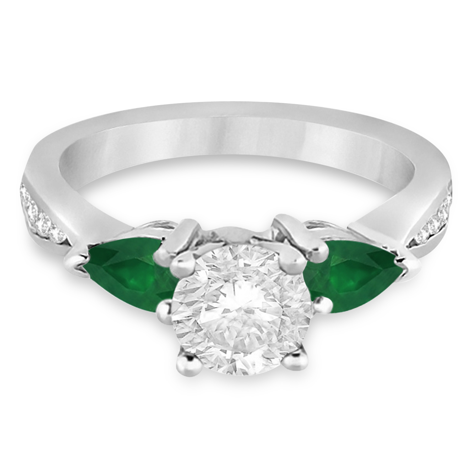 Round Diamond & Pear Green Emerald Engagement Ring in Palladium (1.29ct)