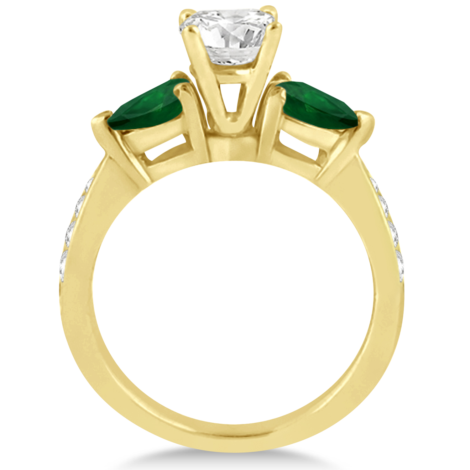 Round Diamond & Pear Green Emerald Engagement Ring 14k Yellow Gold (1.79ct)