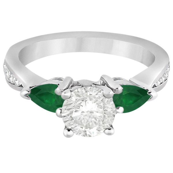 Diamond & Pear Green Emerald Engagement Ring 14k White Gold (0.61ct)