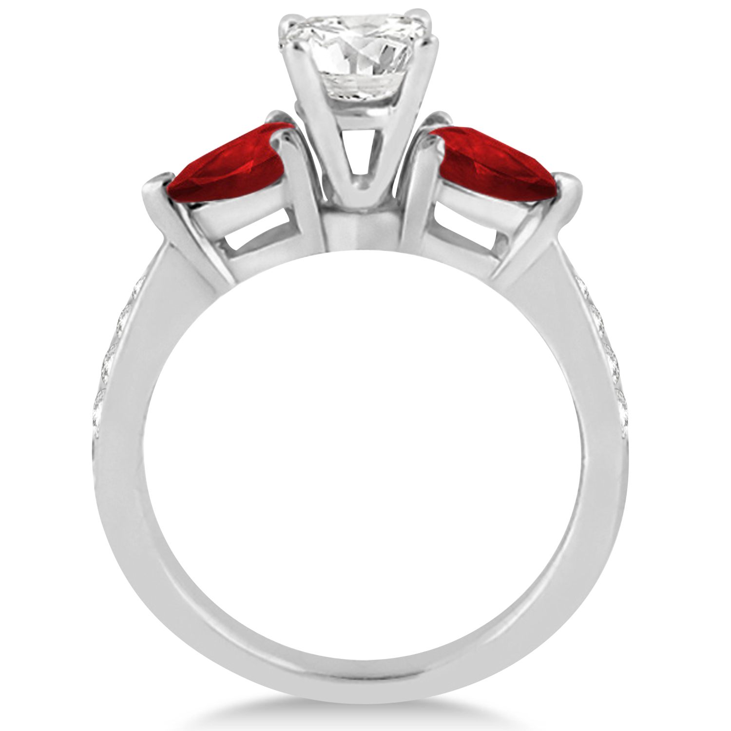 Cushion Diamond & Pear Garnet Engagement Ring 14k White Gold (1.29ct)