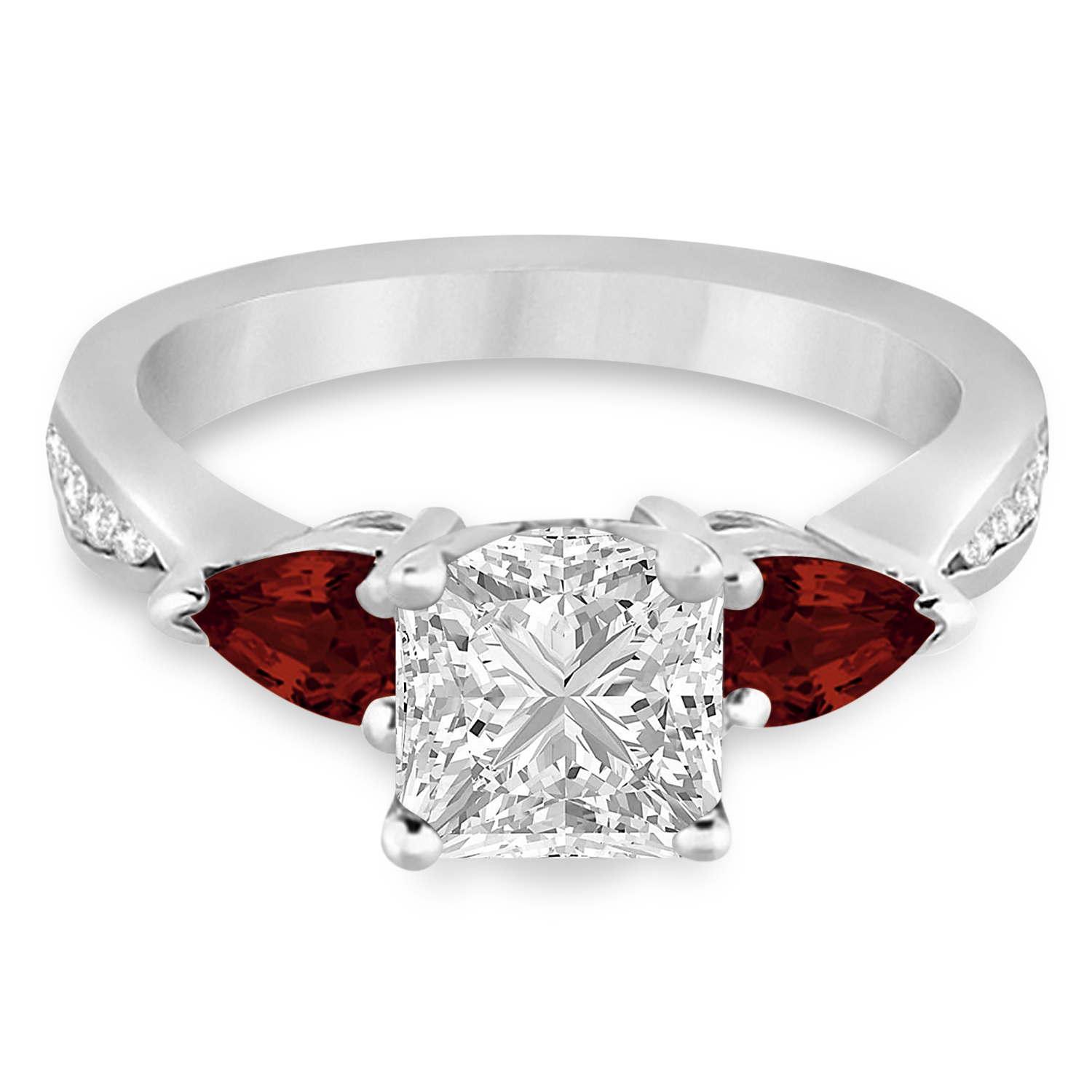 Princess Diamond & Pear Garnet Engagement Ring 14k White Gold (1.29ct)
