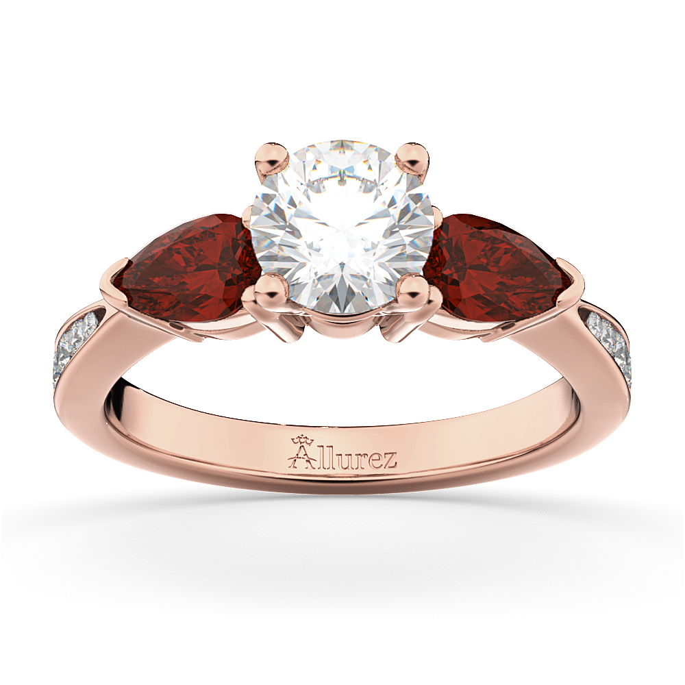Round Diamond & Pear Garnet Engagement Ring 14k Rose Gold (1.79ct)