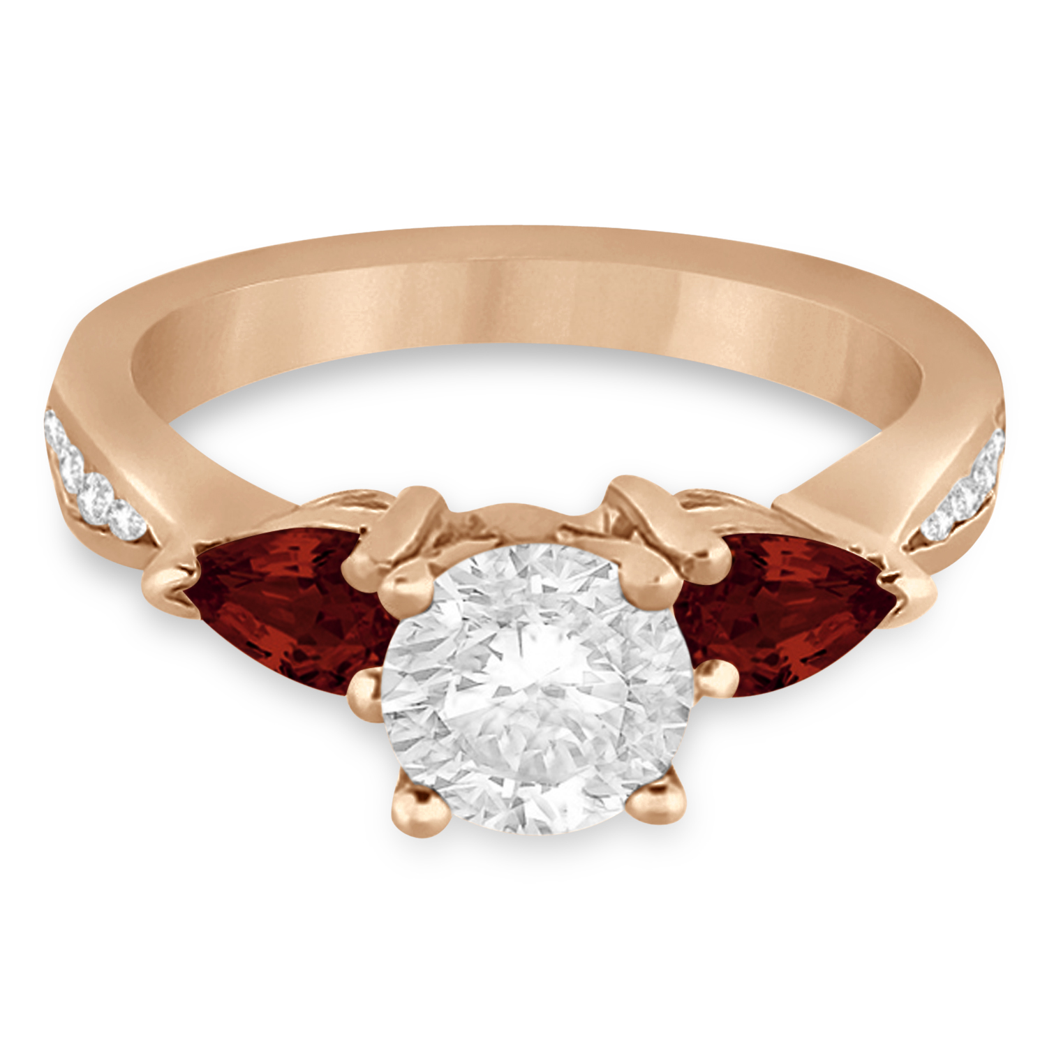 Round Diamond & Pear Garnet Engagement Ring 14k Rose Gold (1.79ct)