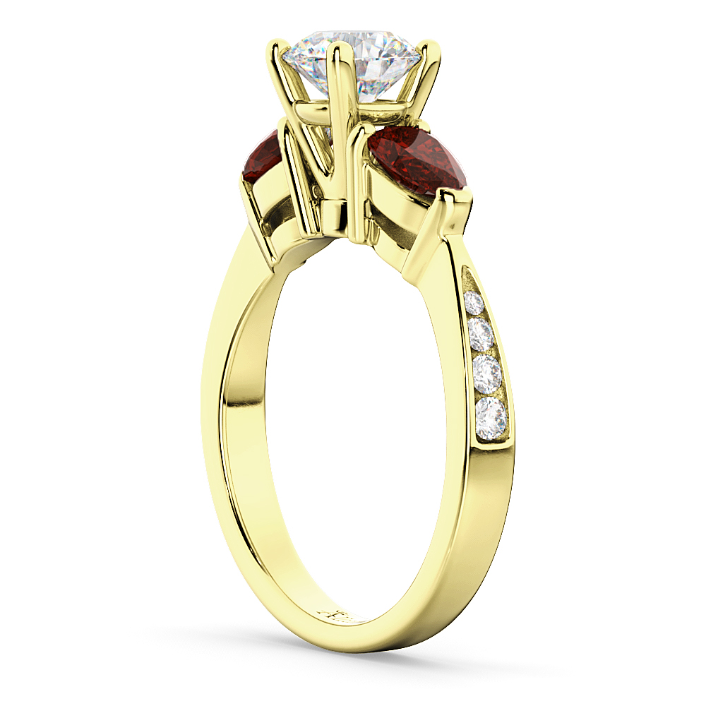 Round Diamond & Pear Garnet Engagement Ring 14k Yellow Gold (1.79ct)