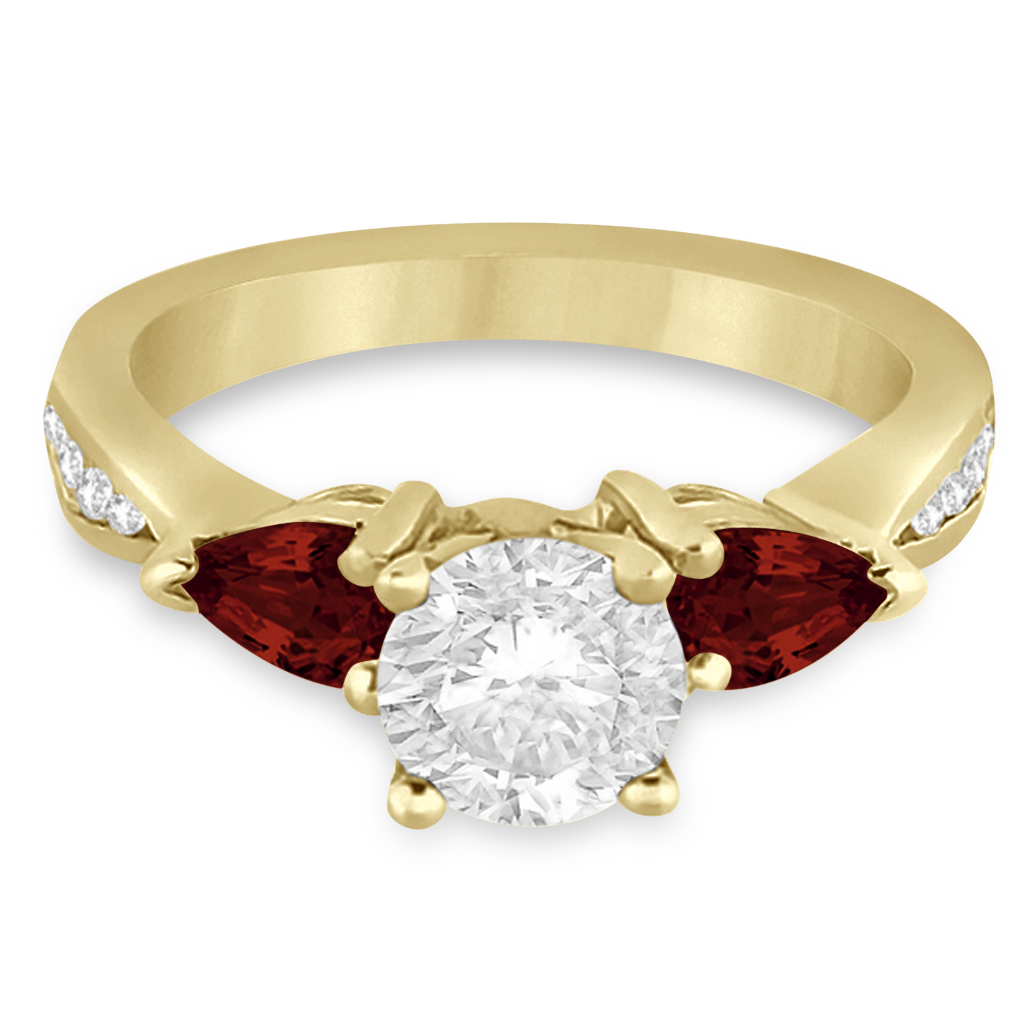 Round Diamond & Pear Garnet Engagement Ring 14k Yellow Gold (1.79ct)