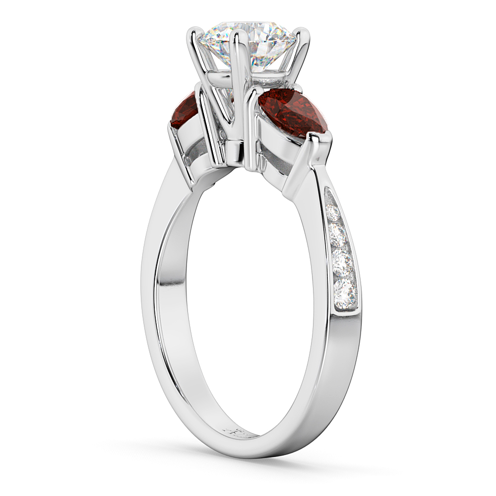 Round Diamond & Pear Garnet Engagement Ring in Palladium (1.79ct)