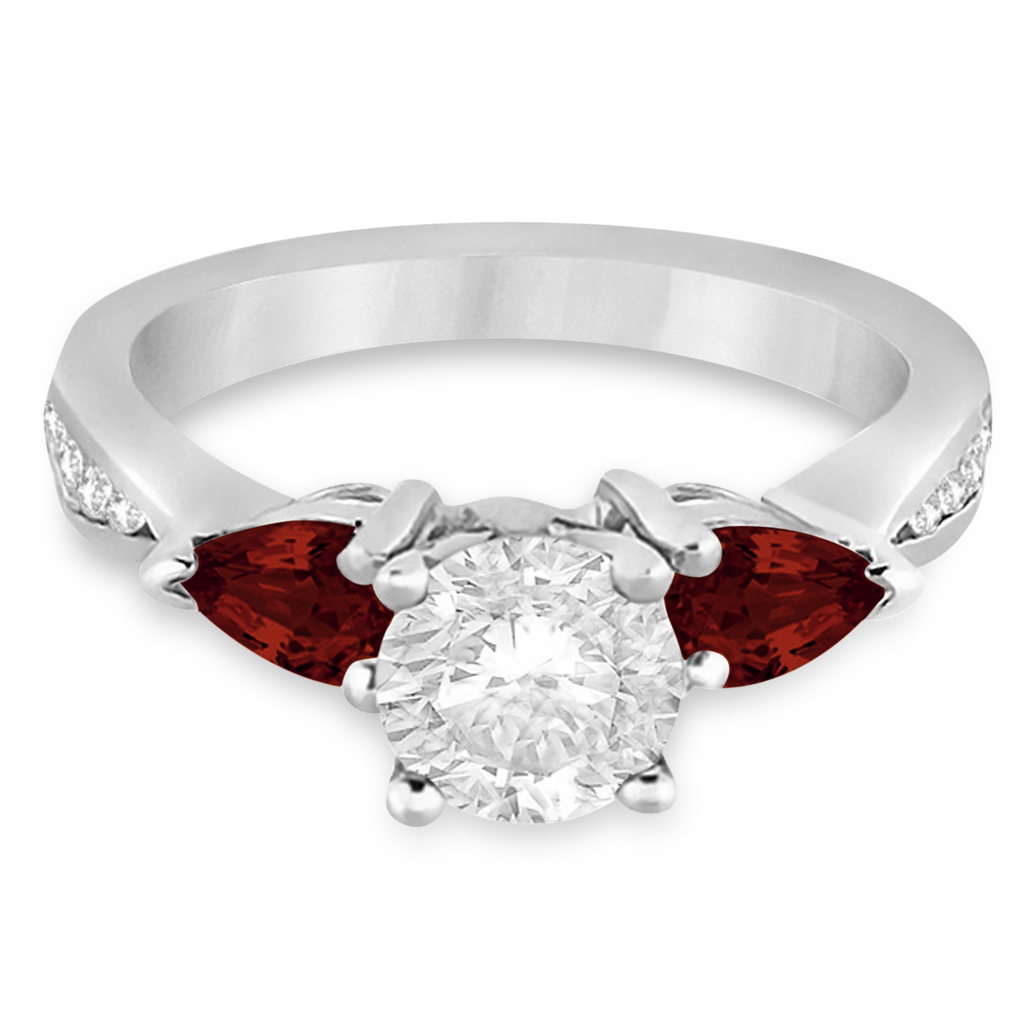 Round Diamond & Pear Garnet Engagement Ring in Palladium (1.79ct)