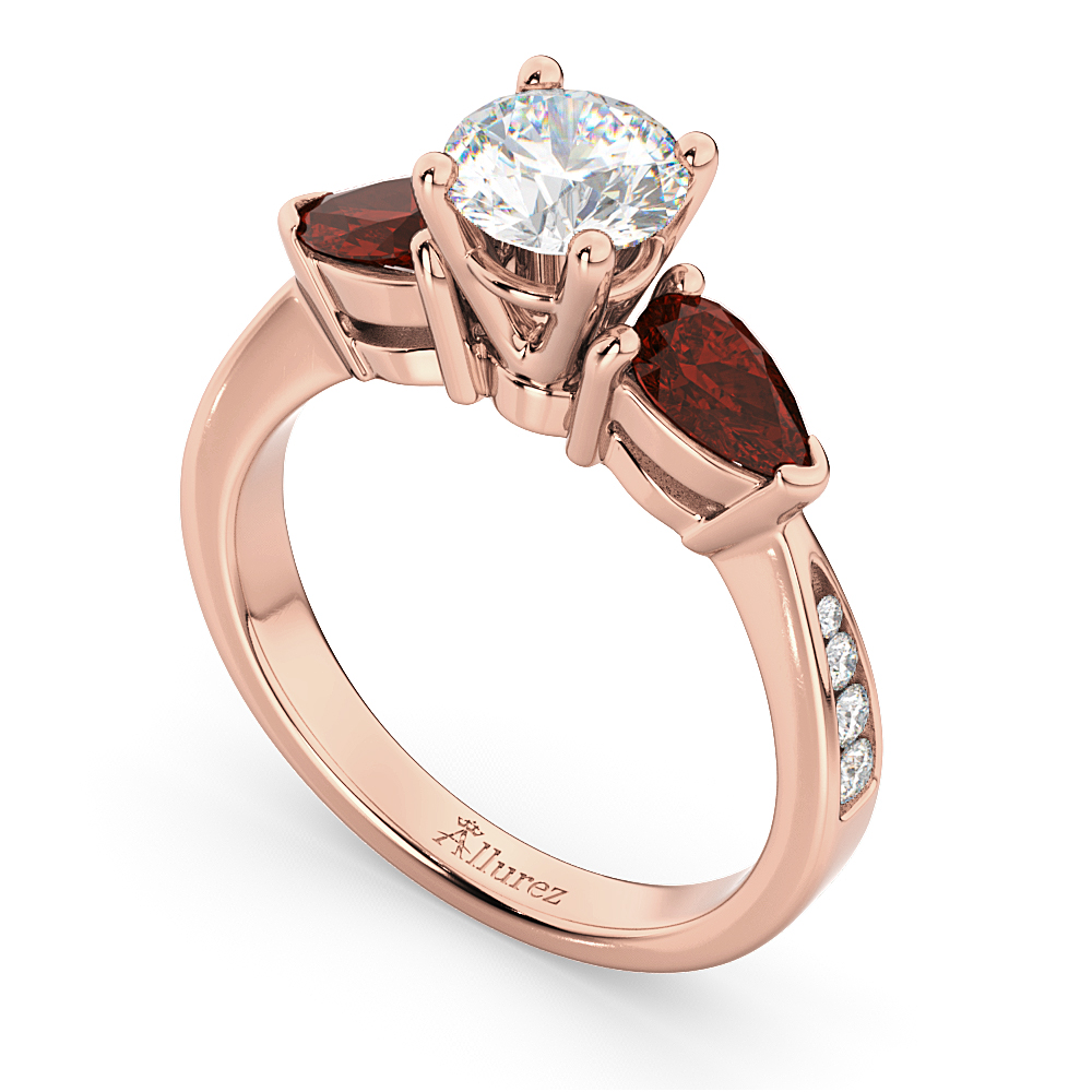 Diamond & Pear Garnet Engagement Ring 18k Rose Gold (0.79ct)
