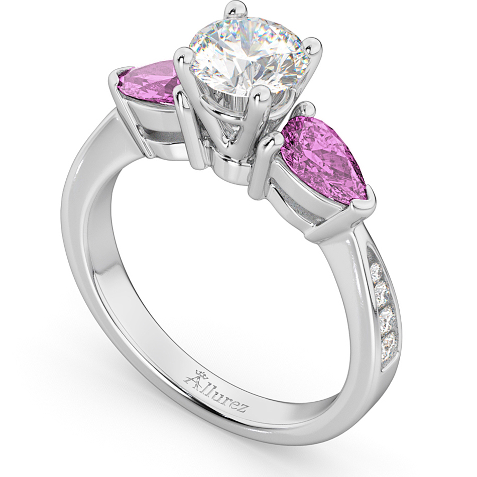 Diamond & Pear Pink Sapphire Engagement Ring 14k White Gold (0.79ct)