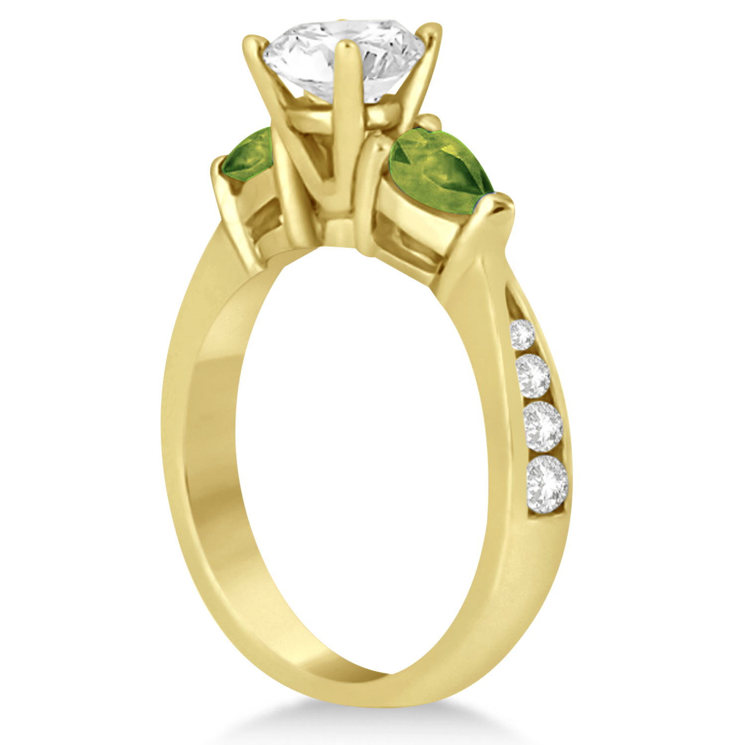 Cushion Diamond & Pear Peridot Engagement Ring 18k Yellow Gold (1.29ct)
