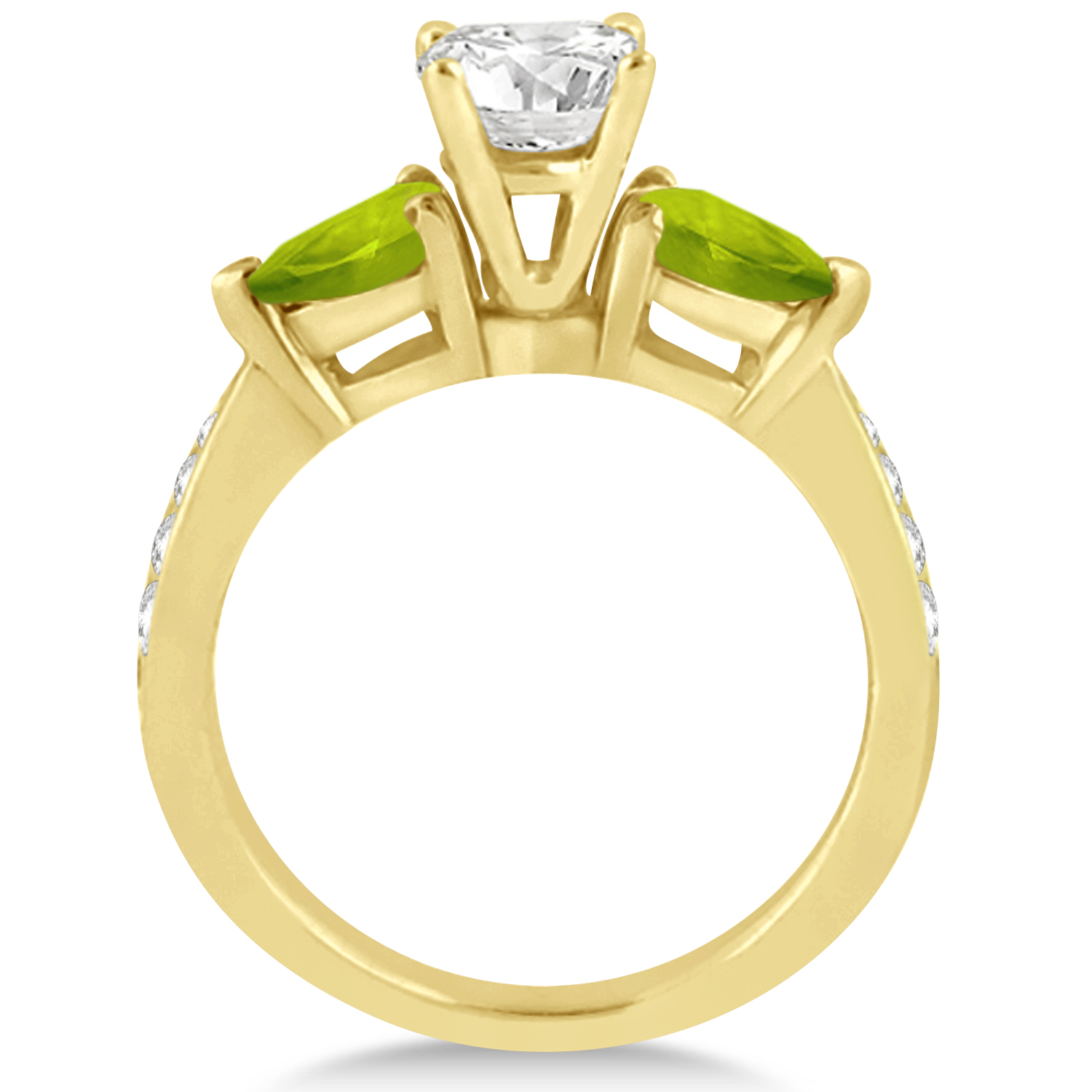 Cushion Diamond & Pear Peridot Engagement Ring 18k Yellow Gold (1.29ct)