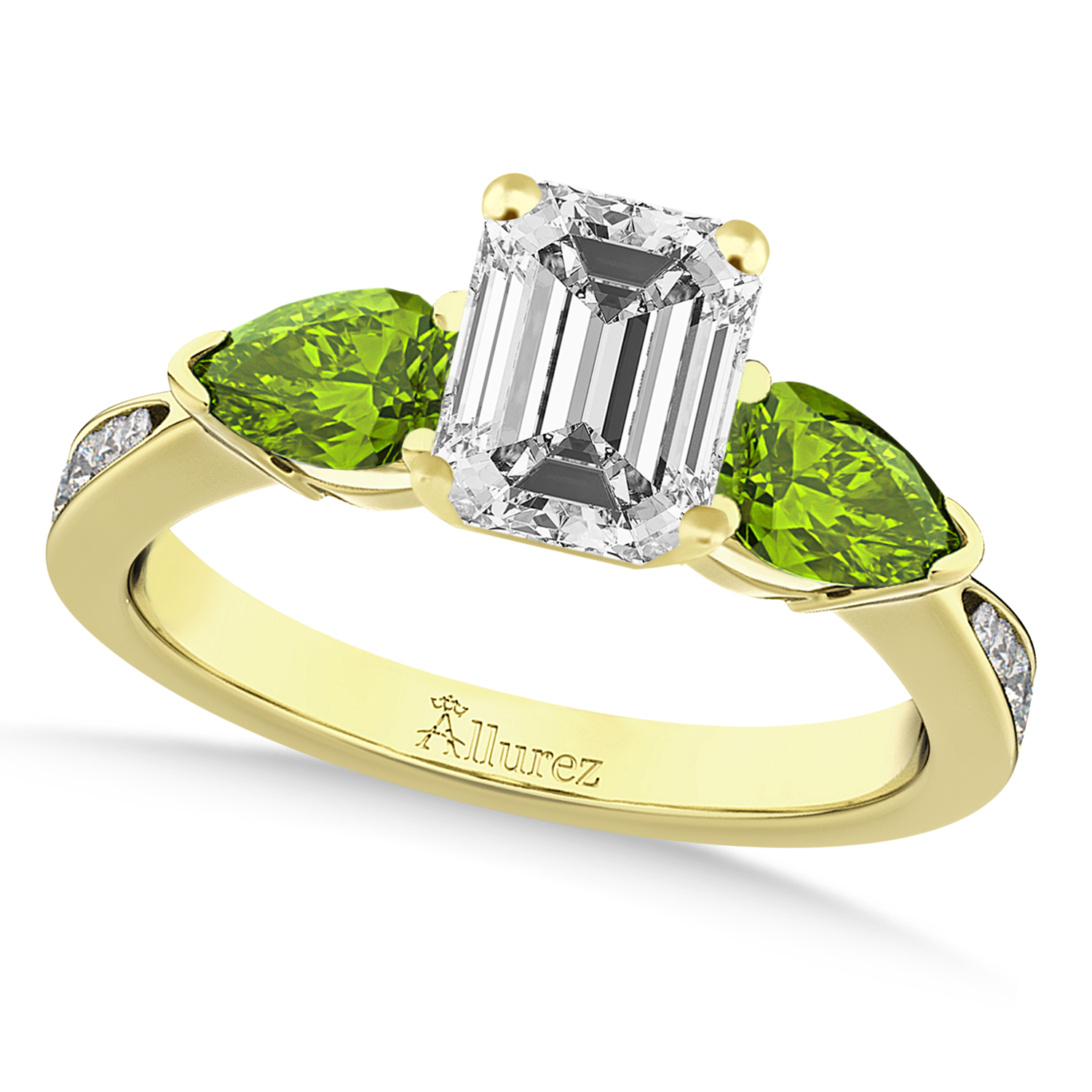 Emerald Diamond & Pear Peridot Engagement Ring 14k Yellow Gold (1.29ct)