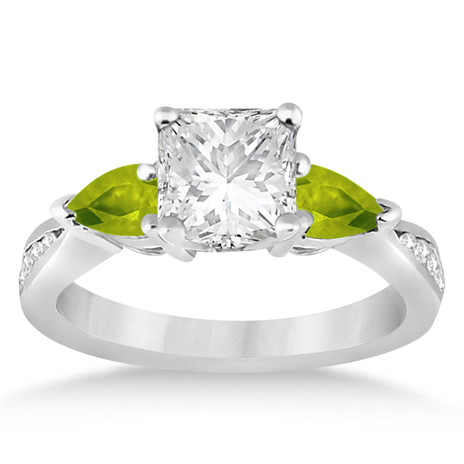Emerald Diamond & Pear Peridot Engagement Ring in Platinum (1.79ct)