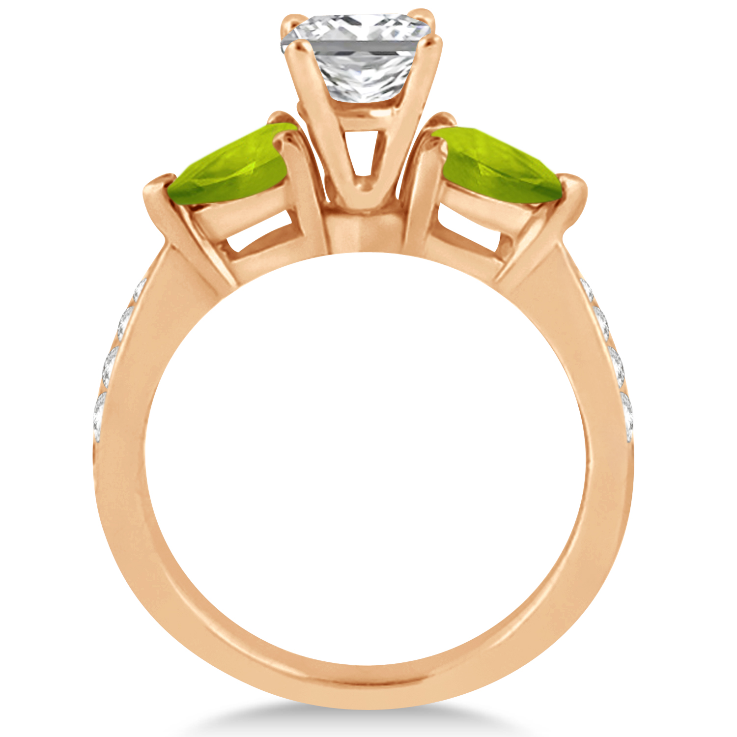 Princess Diamond & Pear Peridot Engagement Ring 18k Rose Gold (1.79ct)