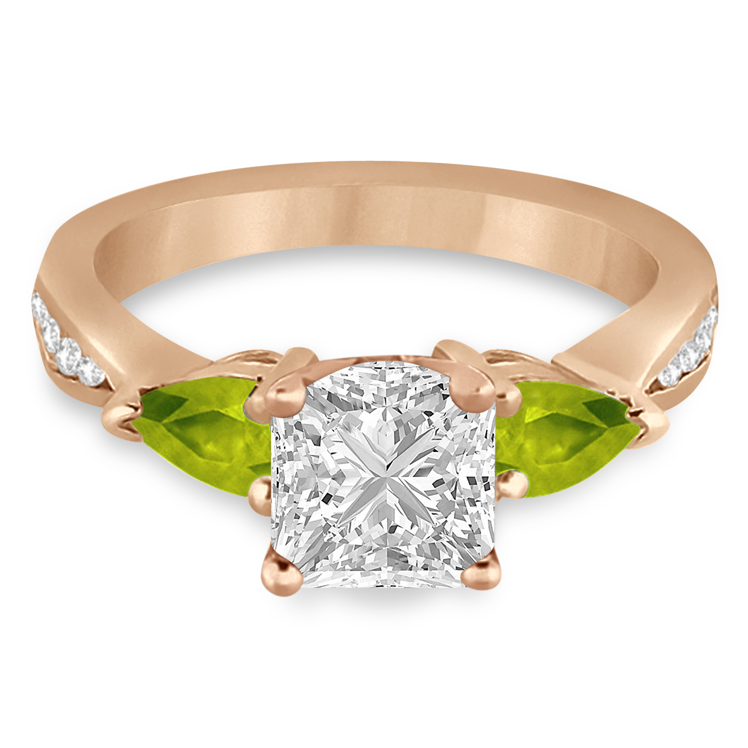 Princess Diamond & Pear Peridot Engagement Ring 18k Rose Gold (1.79ct)