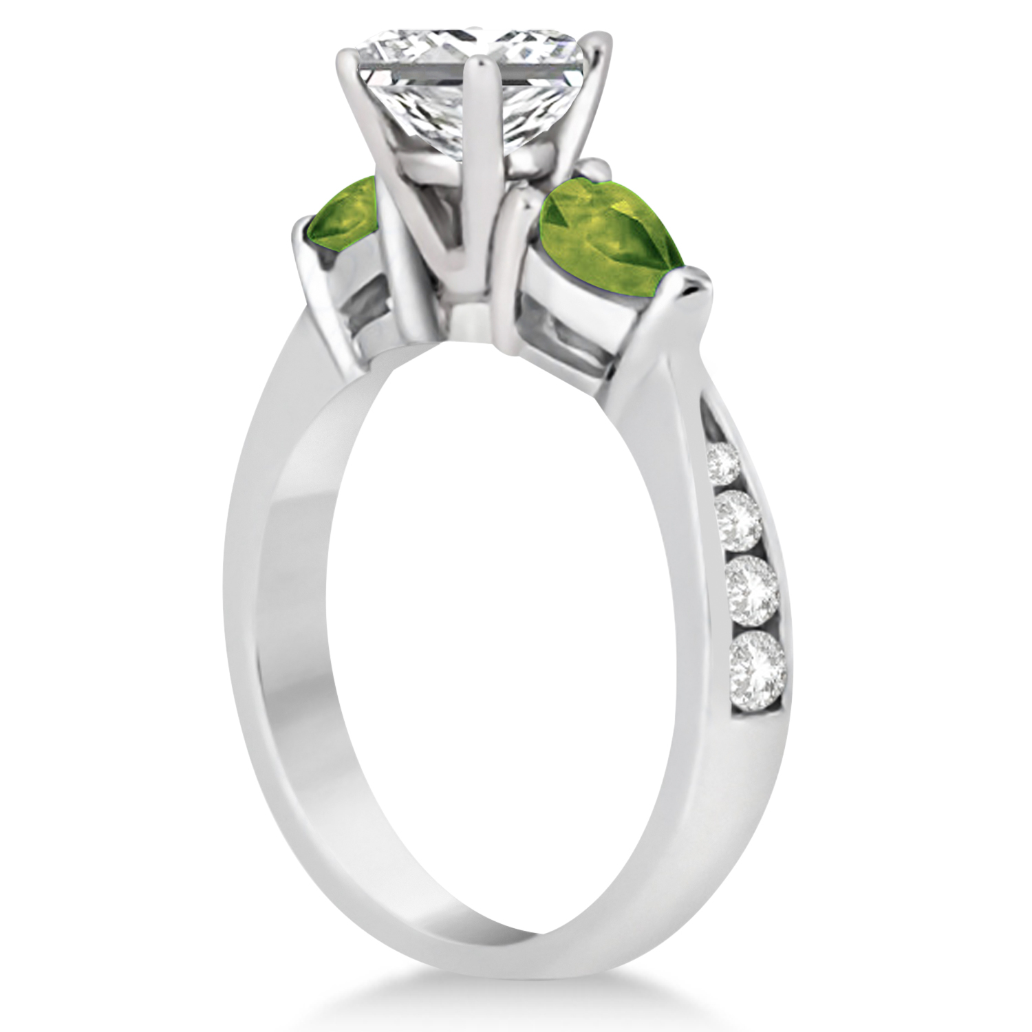 Princess Diamond & Pear Peridot Engagement Ring in Platinum (1.79ct)