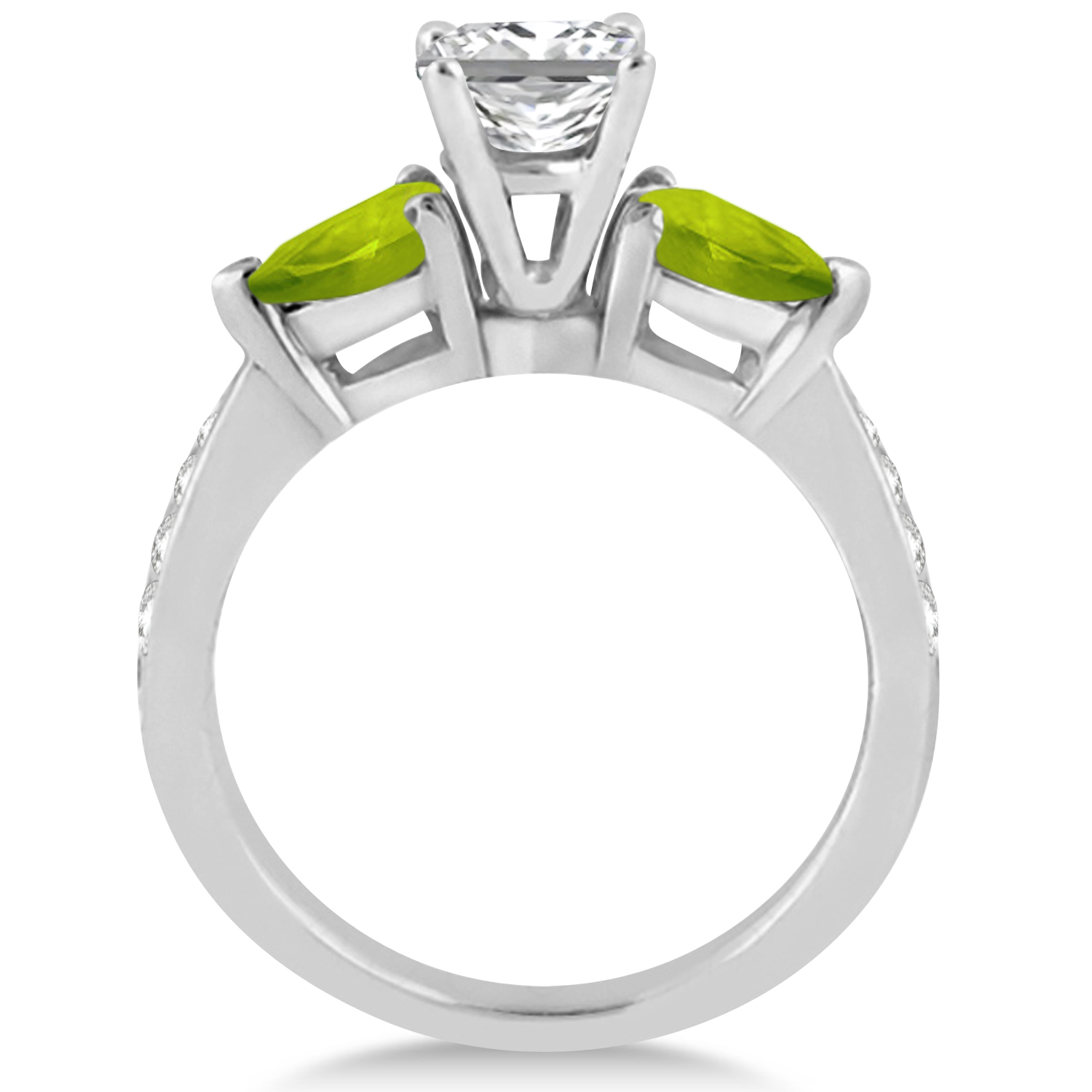Princess Diamond & Pear Peridot Engagement Ring in Platinum (1.79ct)