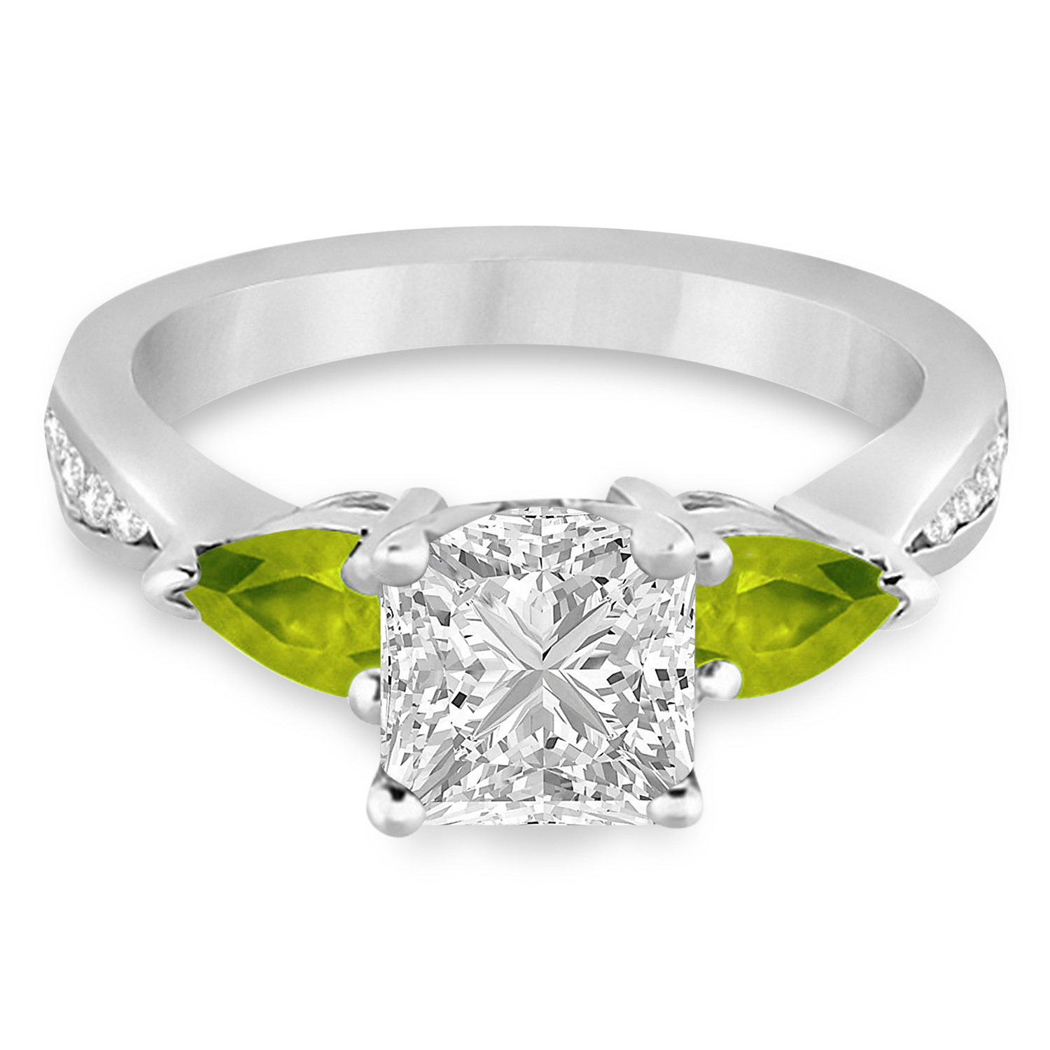 Princess Diamond & Pear Peridot Engagement Ring in Platinum (1.79ct)