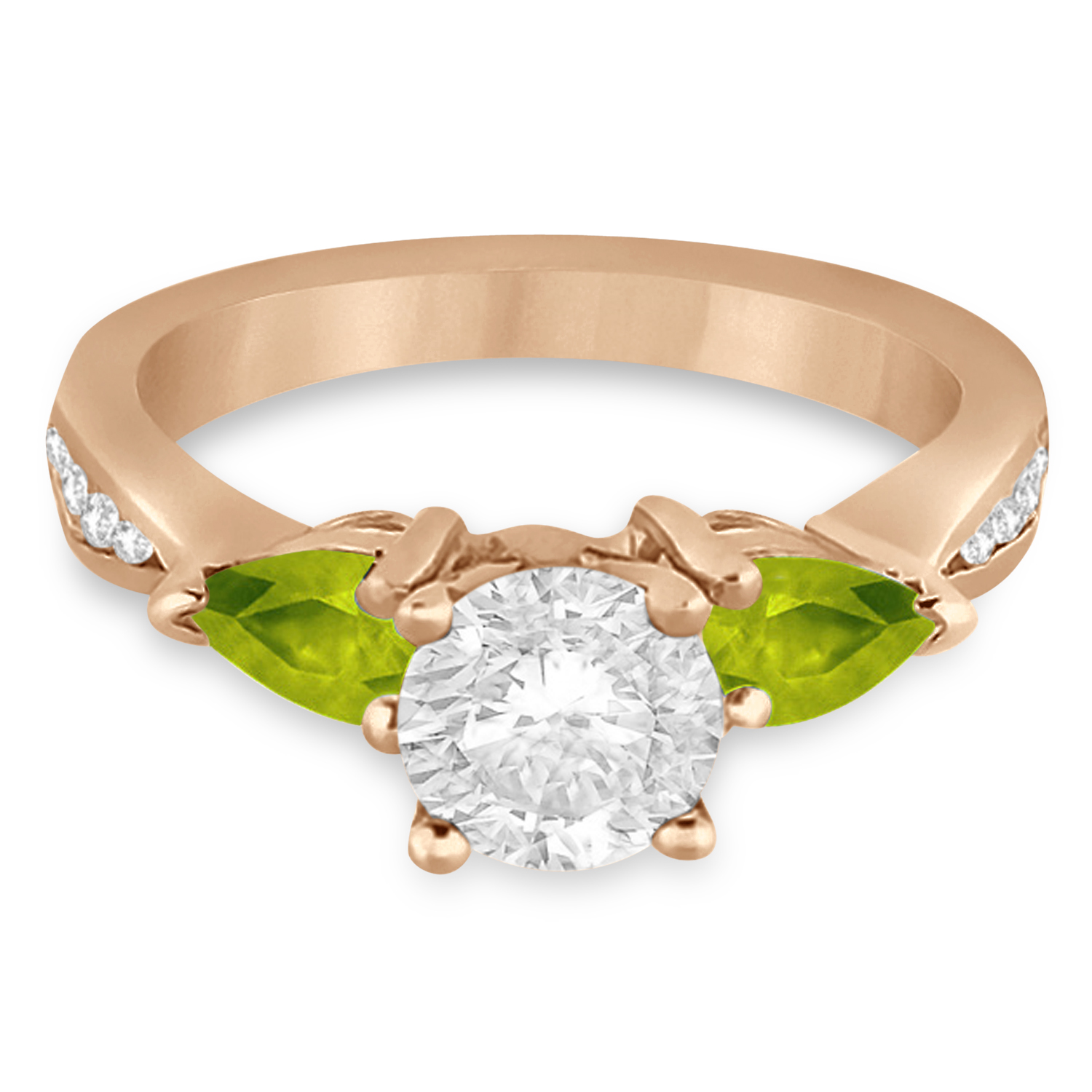 Round Diamond & Pear Peridot Engagement Ring 14k Rose Gold (1.79ct)