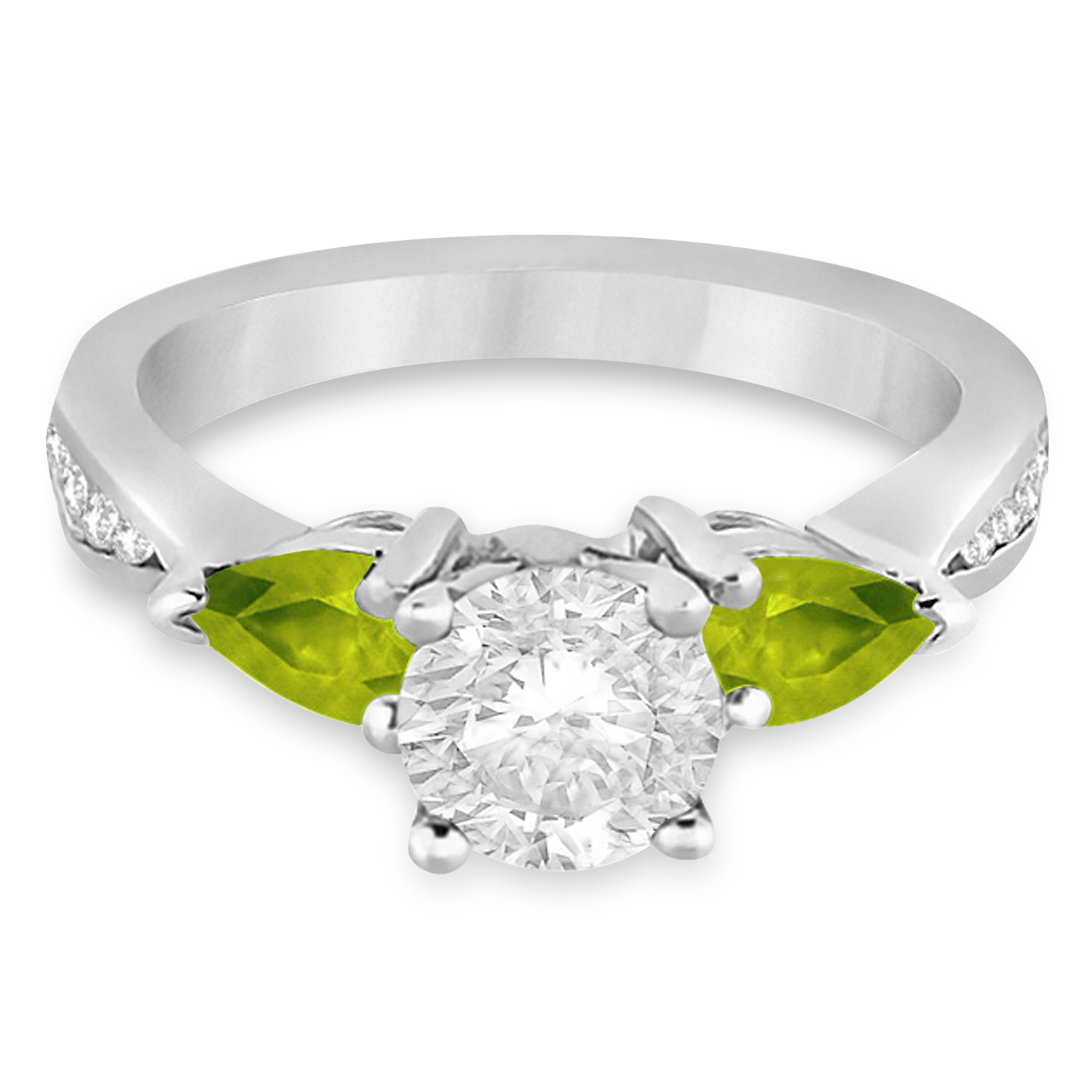 Round Diamond & Pear Peridot Engagement Ring in Platinum (1.79ct)