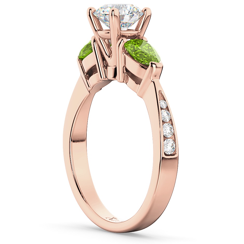 Diamond & Pear Peridot Engagement Ring 14k Rose Gold (0.79ct)