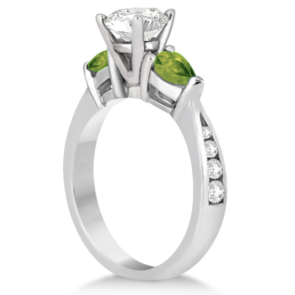 Diamond & Pear Peridot Engagement Ring 14k White Gold (0.79ct)