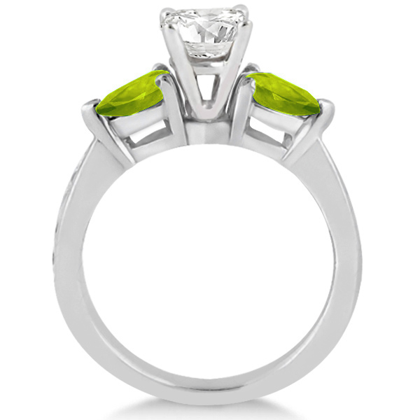 Diamond & Pear Peridot Engagement Ring 14k White Gold (0.79ct)