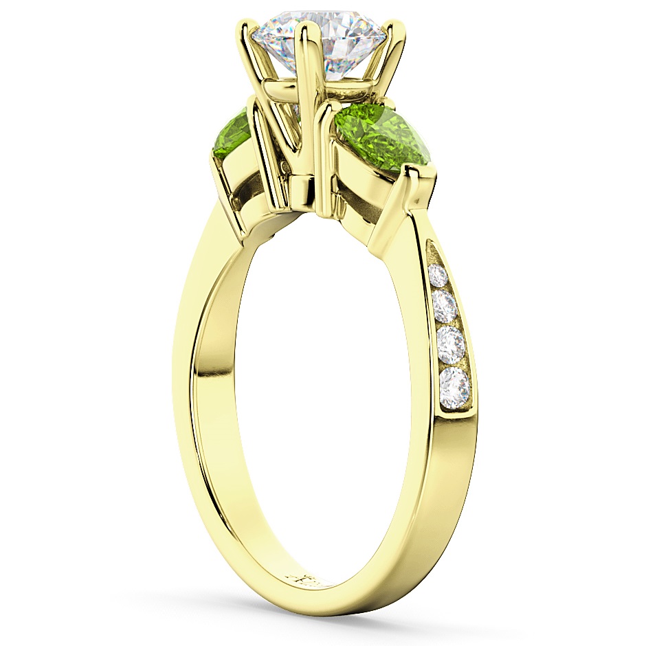 Diamond & Pear Peridot Engagement Ring 14k Yellow Gold (0.79ct)