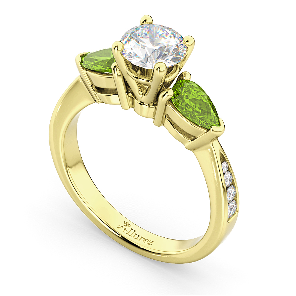 Diamond & Pear Peridot Engagement Ring 14k Yellow Gold (0.79ct)