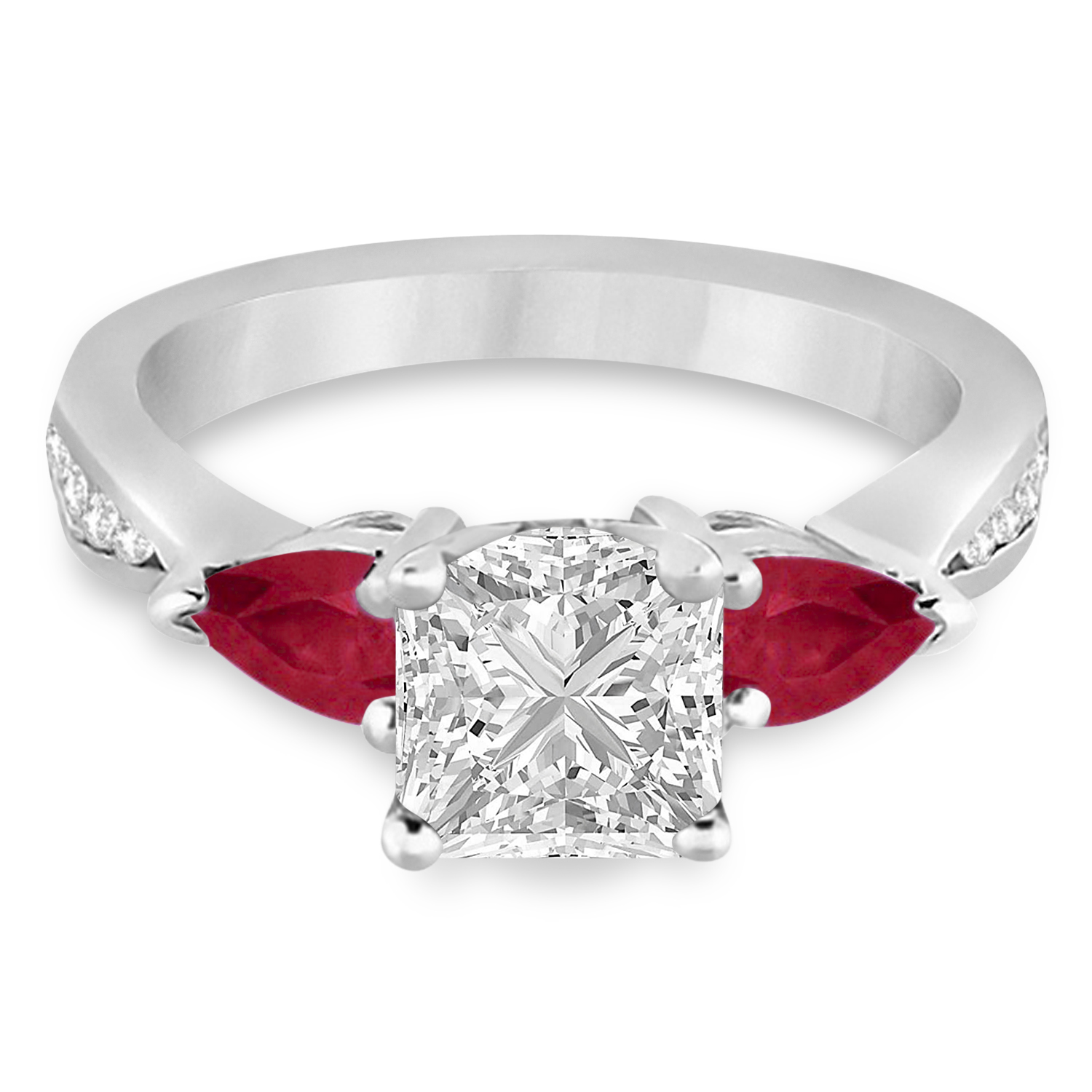 Princess Diamond & Pear Ruby Gemstone Engagement Ring 18k White Gold (1.29ct)