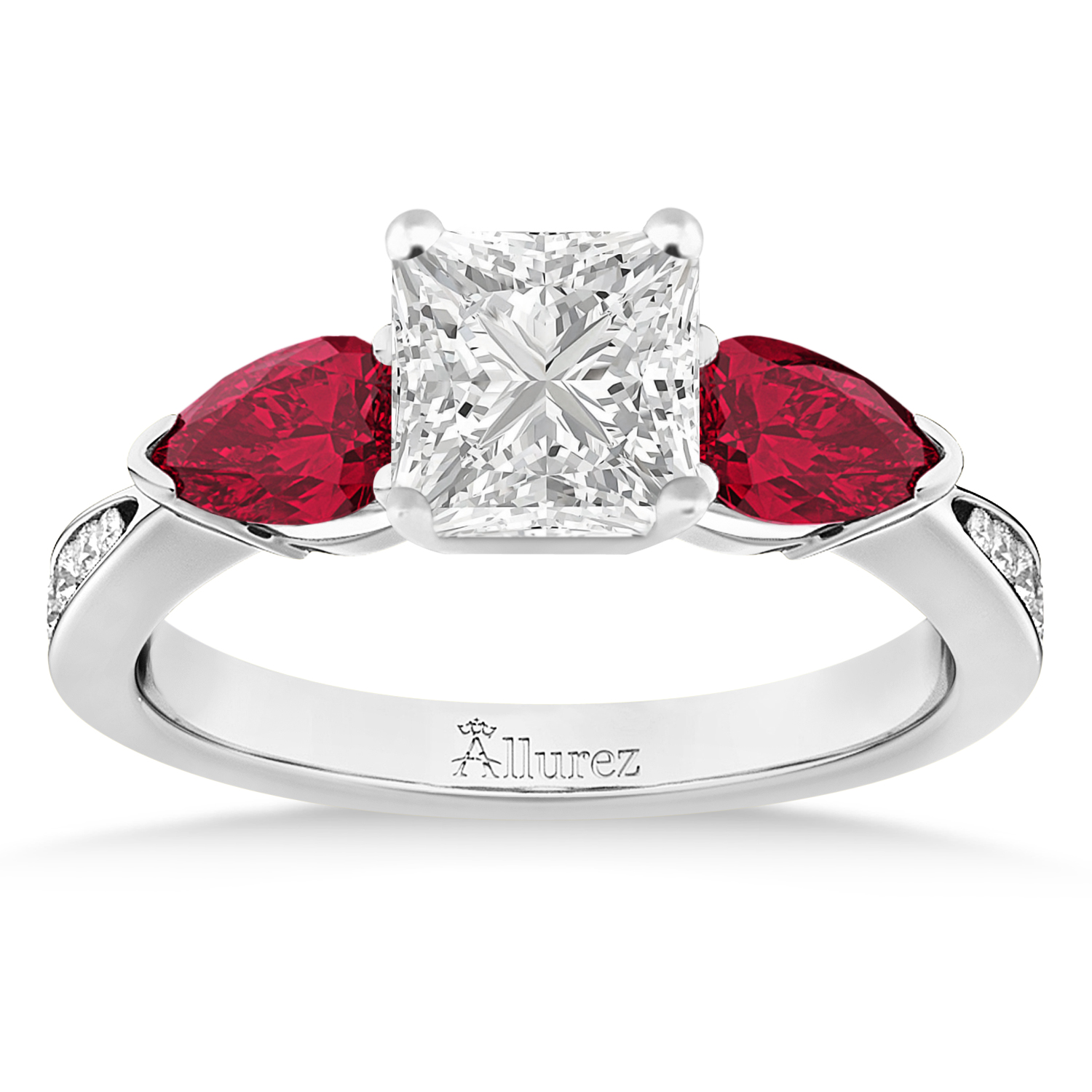 Princess Diamond & Pear Ruby Gemstone Engagement Ring Platinum (1.29ct)