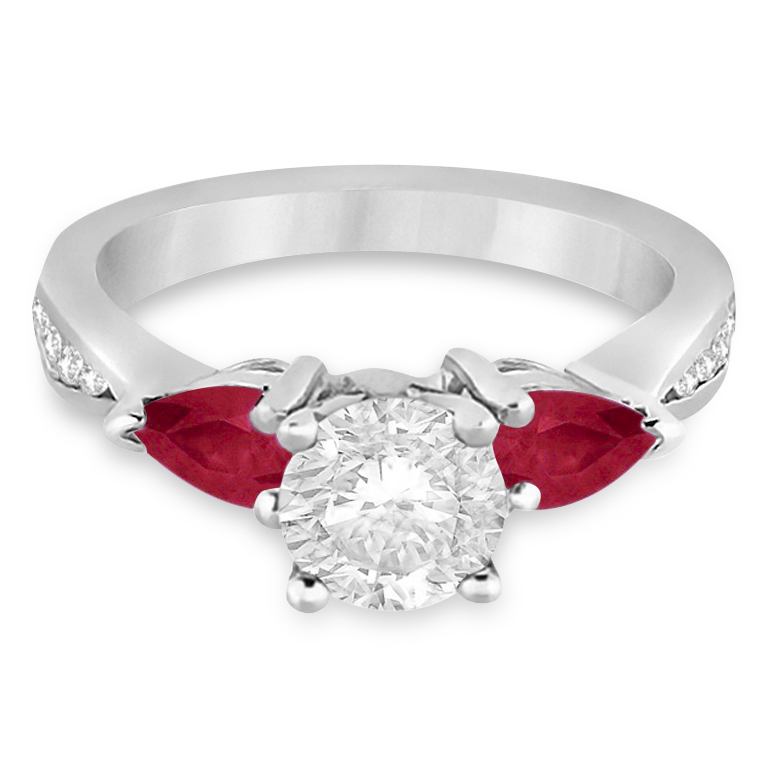 Round Diamond & Pear Ruby Gemstone Engagement Ring 18k White Gold (1.79ct)