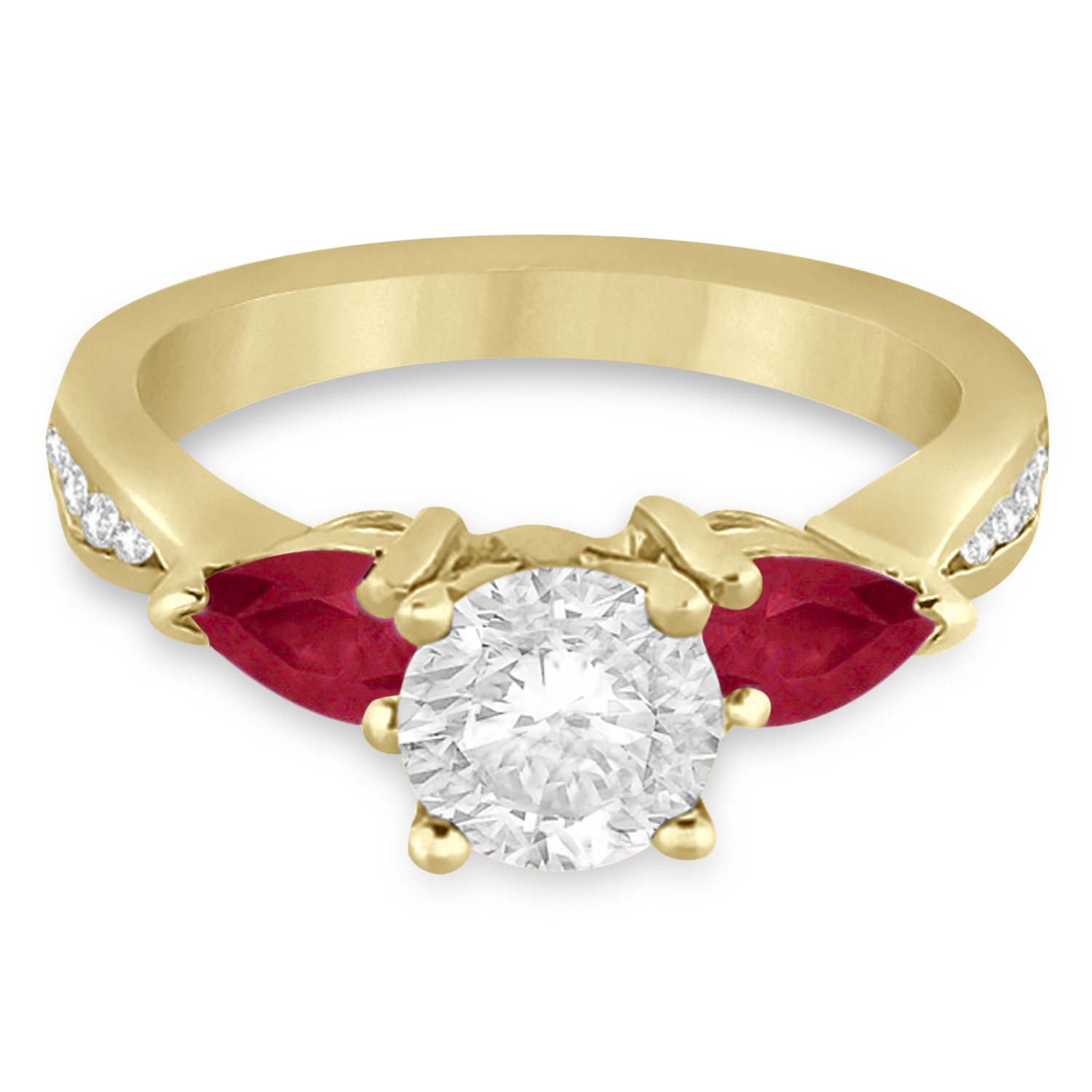 Round Diamond & Pear Ruby Gemstone Engagement Ring 18k Yellow Gold (1.79ct)