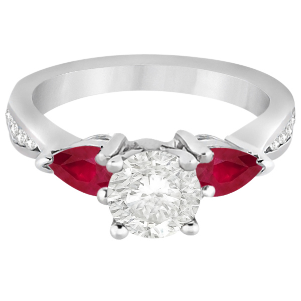 Diamond & Pear Ruby Gemstone Engagement Ring Platinum (0.79ct)
