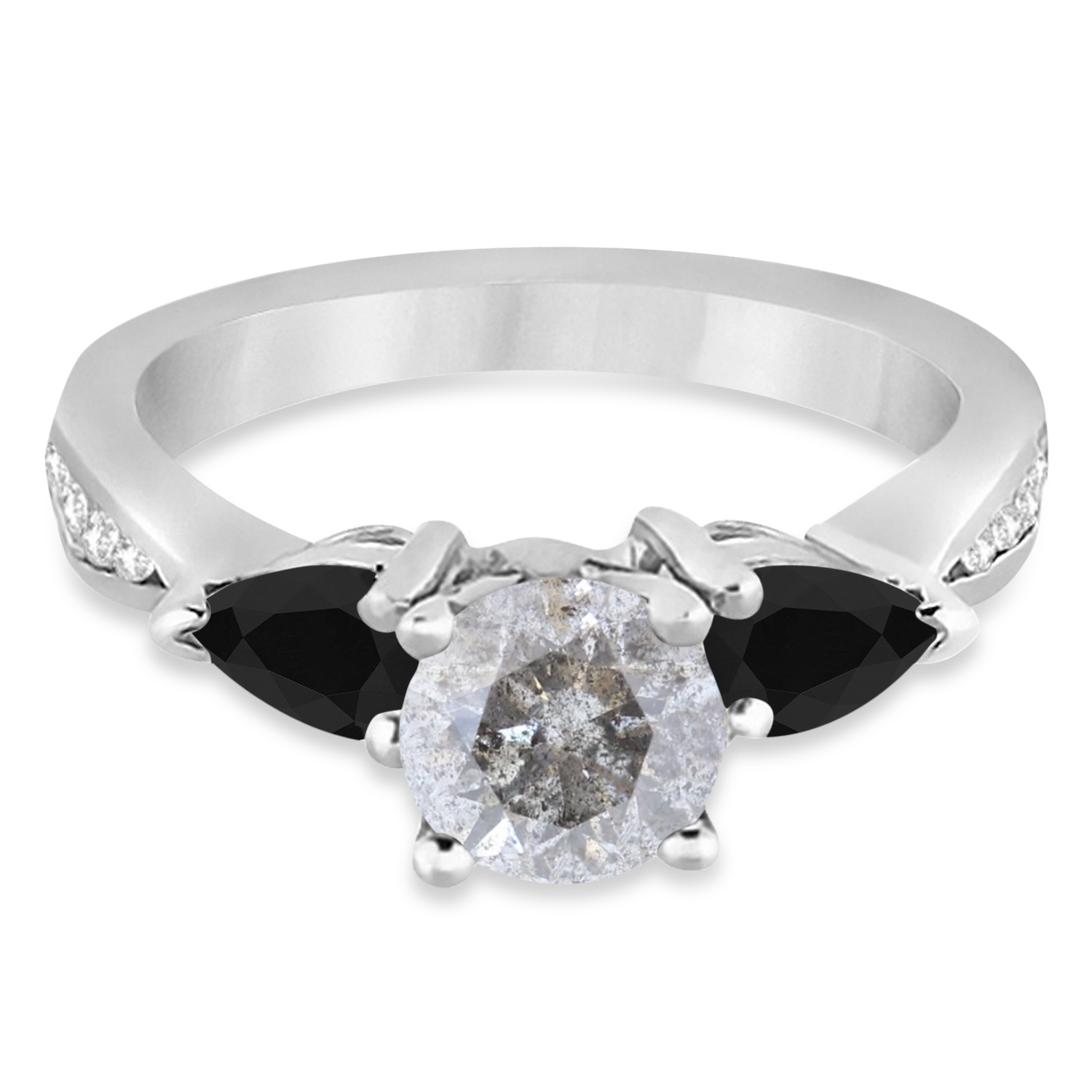 Round Salt & Pepper & Pear Black Diamond Engagement Ring 18k White Gold (1.29ct)