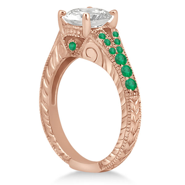 Antique Style Art Deco Emerald Engagement Ring 14k Rose Gold (0.33ct)