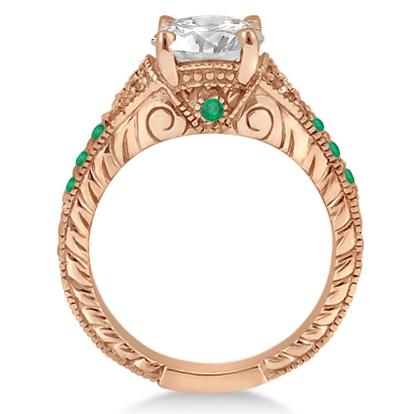 Antique Style Art Deco Emerald Engagement Ring 14k Rose Gold (0.33ct)
