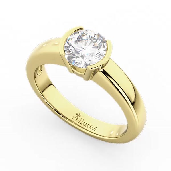 Half-Bezel Set Solitaire Engagement Ring in 14k Yellow Gold