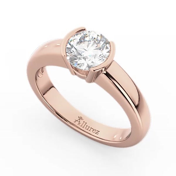 Half-Bezel Solitaire Engagement Ring Setting 18k Rose Gold