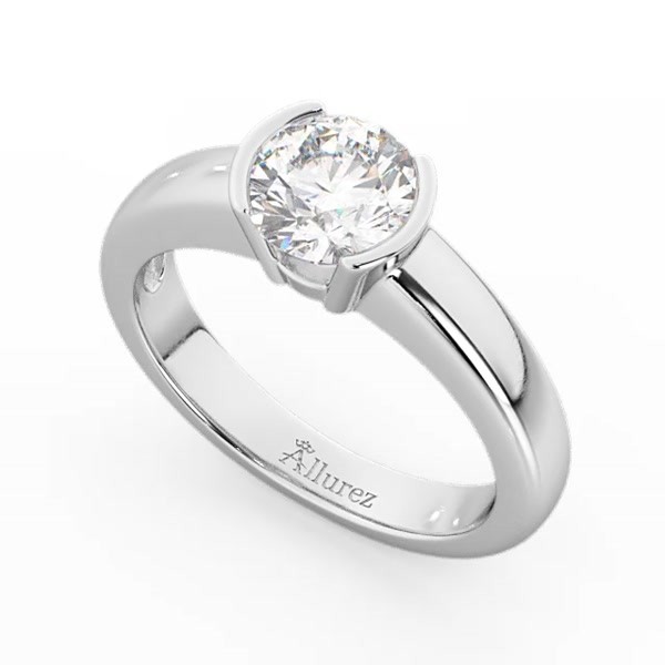 Half-Bezel Solitaire Engagement Ring Setting in 18k White Gold