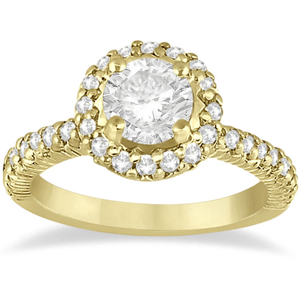 Round Diamond Halo Engagement Ring Setting 14k Yellow Gold 0.75ct U938