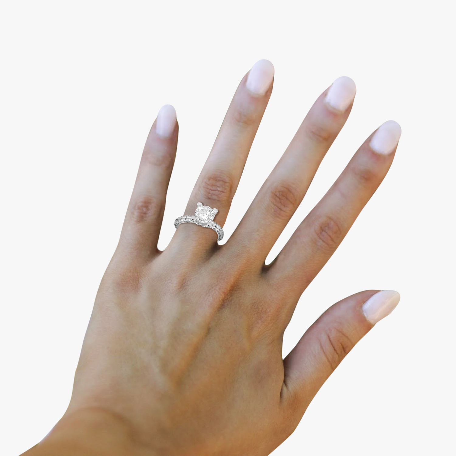 Eternity Pave Set Trio Diamond Engagement Ring 14K White Gold (0.88ct)