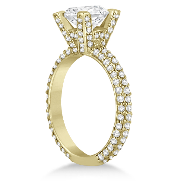 Eternity Pave Set Trio Diamond Engagement Ring 14K Yellow Gold (0.88ct)