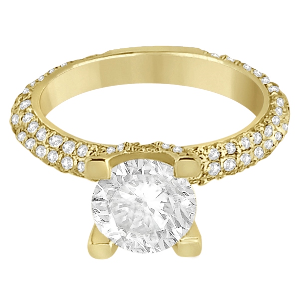 Eternity Pave Set Trio Diamond Engagement Ring 14K Yellow Gold (0.88ct)