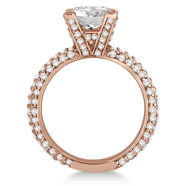 Eternity Pave Set Trio Diamond Engagement Ring 18k Rose Gold (0.88ct)