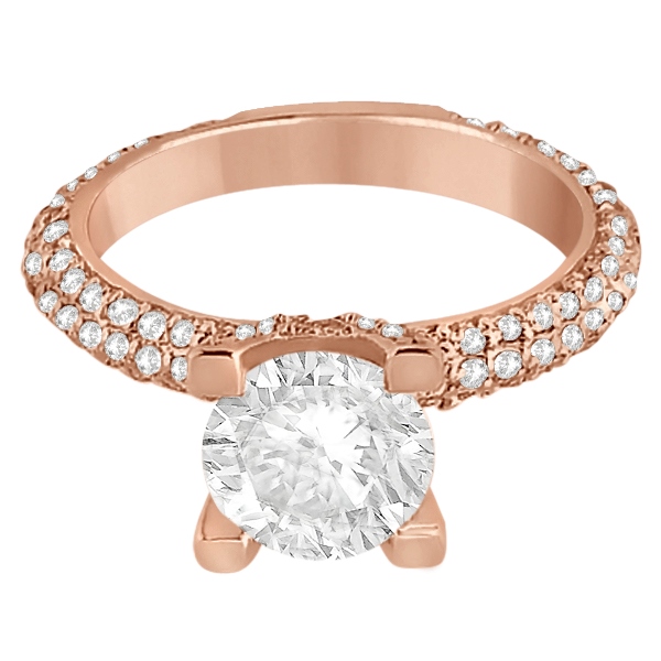 Eternity Pave Set Trio Diamond Engagement Ring 18k Rose Gold (0.88ct)