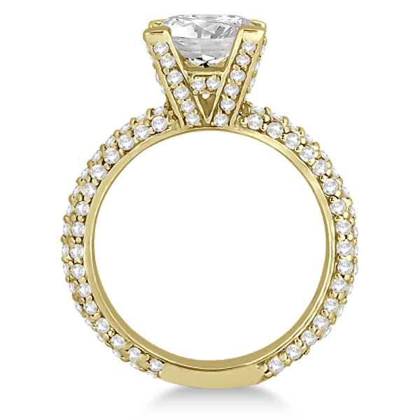 Eternity Pave Set Trio Lab Grown Diamond Engagement Ring 14K Yellow Gold (0.88ct)