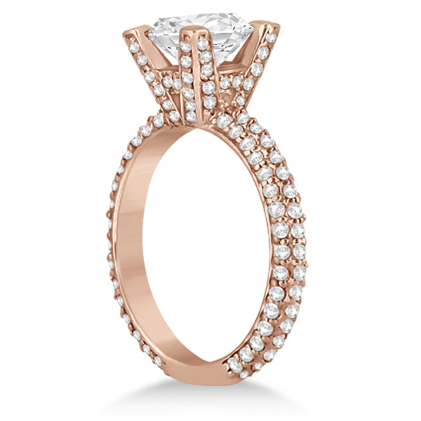 Eternity Pave Set Trio Lab Grown Diamond Engagement Ring 18k Rose Gold (0.88ct)